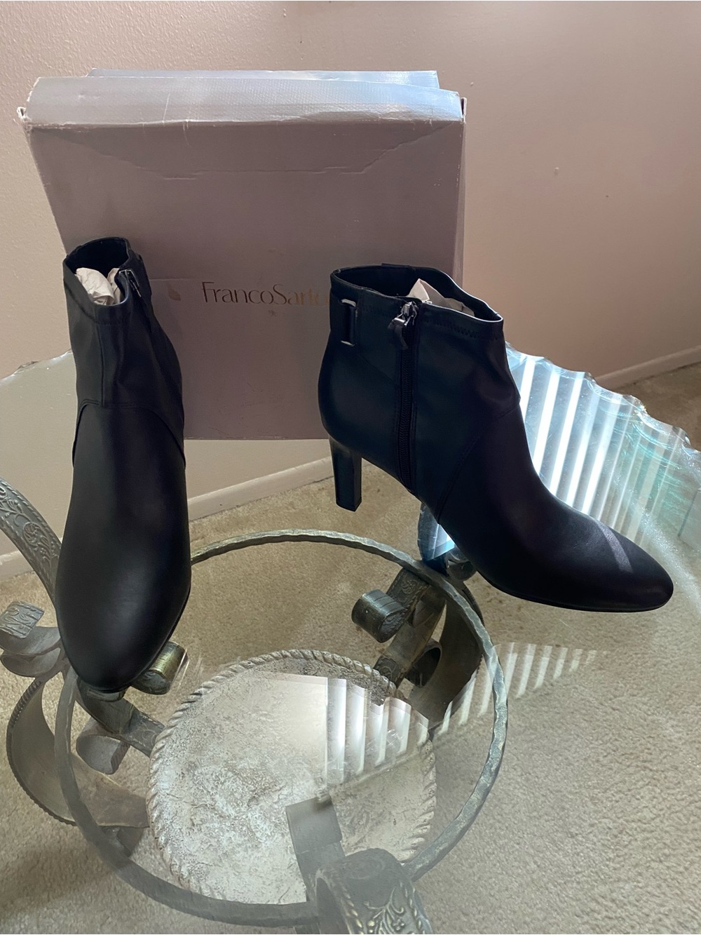 Franco Sarto Black Leather Zip Ankle Booties